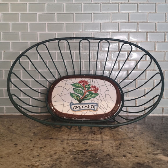 3 for$15 Green Oval 13"Metal Basket With Hand Painted Ceramic Tile Featuring - Picture 1 of 9